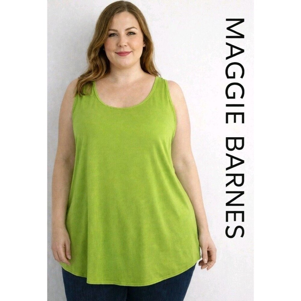 MAGGIE BARNES Womens 2X Cami Shell Tank Top Stretch Solid Lime Green Sleeveless